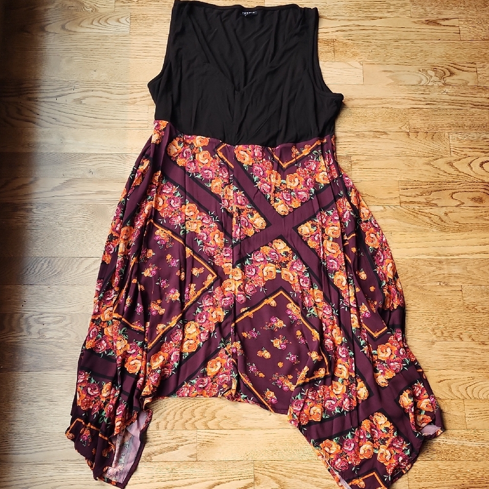 (XL) 1 Torrid Black Dress Flowy Tropical Vacation Comfy Summer Floral Fancy